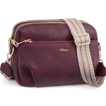 Imagem de HILAEX Bolsa tiracolo feminina de couro, antirroubo, vários bolsos, alça ajustável, bolsa de ombro com bloqueio de RFID, Vinho, Small, Clássico