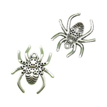 Imagem de Pingentes Antigos Prateados De Halloween 10/13 Peças: Caveira E Teia D