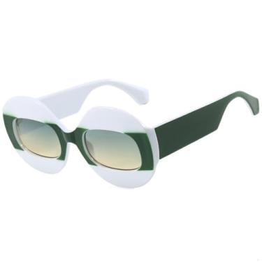 Imagem de Óculos de Sol Feminino Oval Oversized com Proteção UV400 para Esportes ao Ar Livre, Corrida e Ciclismo, Verde e Amarelo