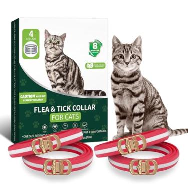 Imagem de WEALLIN Pacote Com 4 Coleiras Antipulgas Para Gatos, Coleiras Antipulgas E Carrapatos Para Gatos Vermelho E Branco, 32 Meses De Prevenção Contra Pulgas E Carrapatos Para Gatos, Tratamento Contra Pul