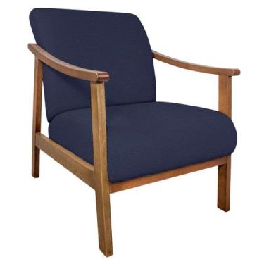 Imagem de Poltrona Liz Base Madeira Sintético - Doce Sonho Móveis, Azul Marinho