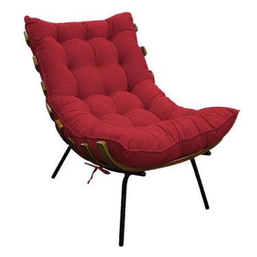 Imagem de Poltrona Decorativa Costela Base Fixa Suede Vermelho - Doce Sonho Móve