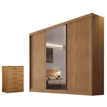 Imagem de Guarda Roupa Casal Duna com Espelho e Gaveteiro Suiça Cumaru 23 - Novo