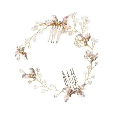 Imagem de Tiara De Noiva Com Pérolas E Folhas, Acessório De Cabelo Para Casament