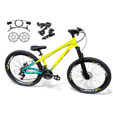 Imagem de Bicicleta Aro 26 Vikingx Tuff Câmbios Shimano Freio Hidráulico 21v Freeride Aro Vmaxx Flame Amarelo-Verde X44