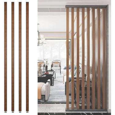 Imagem de Divisória de sala de ripas de madeira - Pacote com 4 divisórias do chão ao teto de 140 cm de altura para sala de estar, restaurante e escritório - Coluna decorativa oca moderna, design simples, opções