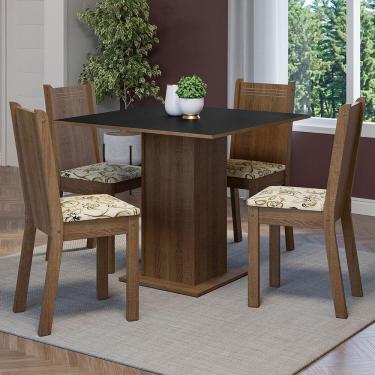 Imagem de Conjunto Sala De Jantar Mesa Tampo De Madeira 4 Cadeiras Rustic/preto/lírio Bege Samara Madesa Rustic/preto/lírio Bege