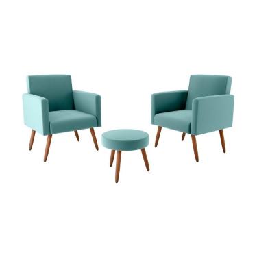 Imagem de Kit Com 2 Poltronas Decorativas 64cm e Puff Retrô Tecido Veludo Multimóveis Cr45270 Verde Menta