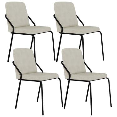 Imagem de Kit 04 Cadeiras Estofada Para Sala De Jantar Loft Preto C01 Bouclê Vanilla - Lyam Decor