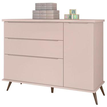 Imagem de Cômoda Infantil Retro Alice Com Porta Rosa Acetinado - Phoenix Baby