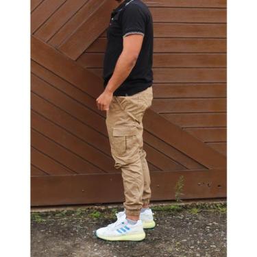 Imagem de Calça cargo jogger masculina 6 Bolsos sarja skate casual 2025Hip-Hop E