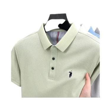 Imagem de Camisa Polo Masculina De Verão 100% Algodão Manga Curta Marca De Alto 
