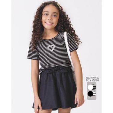 Imagem de Conjunto blusa listrada shorts godê verão estiloso fresco - Preto e Branco - Menina 4 a 14 anos-Feminino