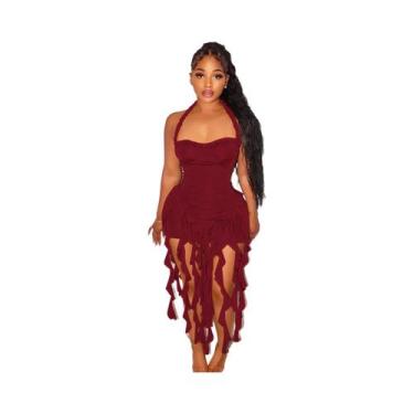 Imagem de Vestido Mini Feminino Slim Fit Com Gola Halter E Babados Nas Costas Pa