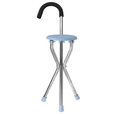 Imagem de Bengala Cadeira Banco Banqueta 2 Em 1 Ortopedico Assento Dobravel Alça Confortavel Idoso Fila