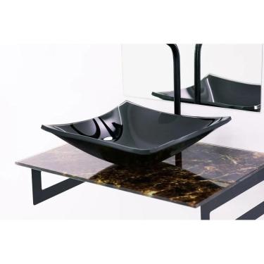 Imagem de Gabinete De Vidro 50Cm Mármore Imperador + Torneira Preta