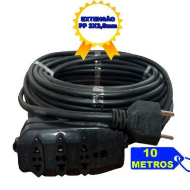 Imagem de Extensão Elétrica 10 Metros Cabo PP 2x2,5mm Padrão Novo / Antigo Tomad