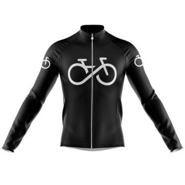 Imagem de Camisa Ciclismo Bike Forever Preta Manga Longa Zíper Full Dry Fitness 