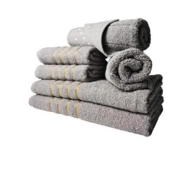 Imagem de Jogo De Toalhas 2 Banho 2 Rosto 2 Piso - 6 Pçs Dubai 100% Algodão Cinz