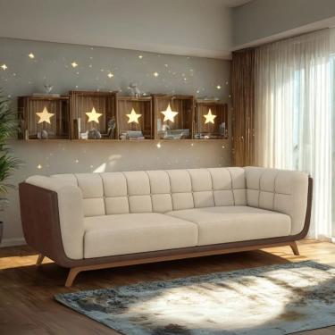 Imagem de Sofá Madri 3 Lugares 180CM Bege Marrom Off White Bouclê Corino Moderno Divani