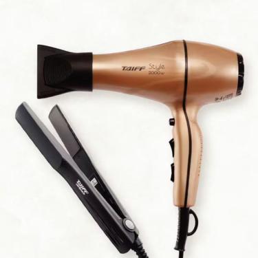 Imagem de Kit Secador e Prancha Taiff Style Clássica Cerâmica 2000W PTC 3 Níveis Preto Cobre 220V