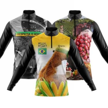 Imagem de Combo Kit 3 Camisas Masculinas Agro Manga Longa Zíper Proteção Uv Slim