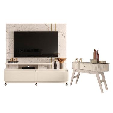 Imagem de Estante Home Theater New Apolo com Rodízios com Aparador Estoril Calacata Off White – Madetec