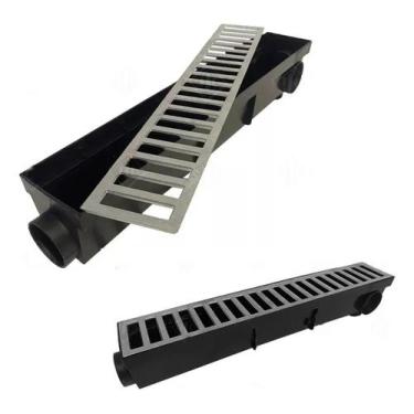 Imagem de 2 Ralo Linear 6x50cm Grelha Alumínio + Caixa Coletor De Água - Congrat