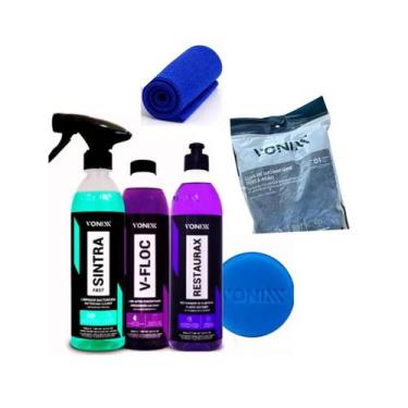 Imagem de Kit 6 Sintra Fast + Restaurax + V-floc 500ml + Luva Microfibra + Espum
