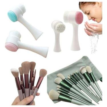 Imagem de Kit Pincéis Maquiagem Com 13 Peças + Escova Facial Silicone - - Lurien