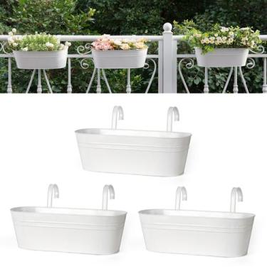 Imagem de Vasos de flores suspensos de metal Dahey 40 cm para varanda, brancos