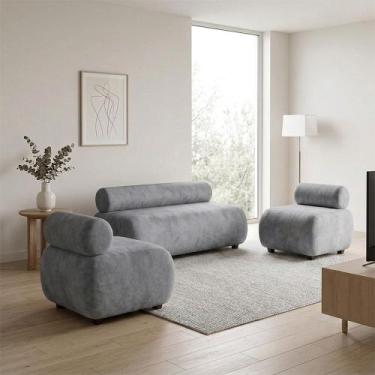 Imagem de Sofá Namoradeira e KIT2 Poltronas Decorativa Para Sala Nara SUEDE - DR