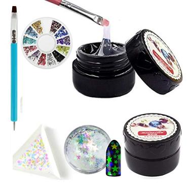 Imagem de YesLady Nail Art Super Sticky Strass UV Gel adesivo diamante Gem Builder 8 ml cola para joias com ferramentas de pincel, Nail Glue Kit With Rhinestone&Sequin&Tray