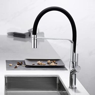 Imagem de Torneira de cozinha Puxe para fora prata única alça misturadora de furo único torneira de pia fria e quente 360 ​​rotações torneiras de cozinha, preto, china