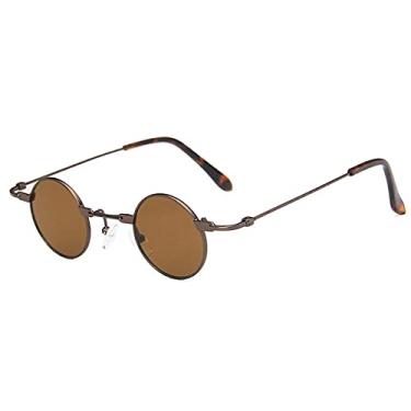Imagem de Óculos de sol redondos pequenos femininos masculinos uv400 metal designer punk óculos de sol steampunk vintage óculos escuros, chá