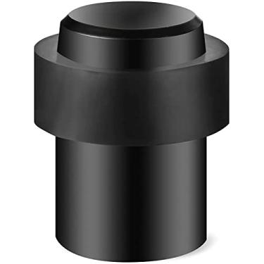 Imagem de TPOHH Batente de porta cilíndrico de aço inoxidável para montagem no chão com borracha macia – Protetor de parede resistente e durável, preto de 6 cm de altura