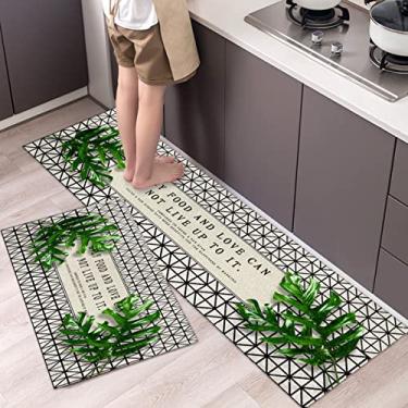 Imagem de Conjunto de tapetes e tapetes de cozinha tapete de banho de microfibra macia absorvente treliça marroquina tapete de cozinha antiderrapante conjunto de corredor 2 peças 16x47 polegadas