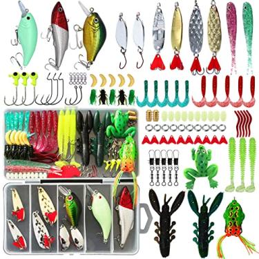 Imagem de LASOCUHOO Kit de iscas de pesca colher de plástico macio minhocas sapo kit de equipamentos para robalo truta salmão para água doce e salgada