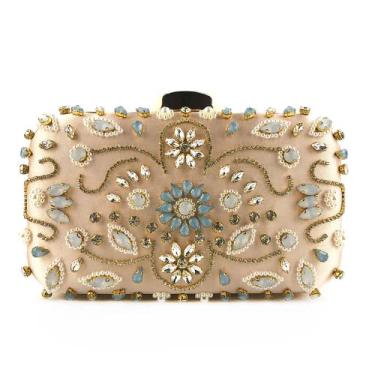 Imagem de Bolsa clutch de strass pérola feminina bolsas clutch de cetim para festa de casamento, rosa, M