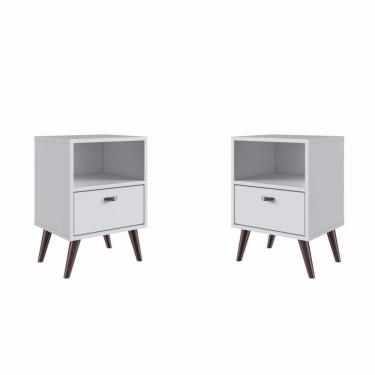 Imagem de Kit 2 Mesas de Cabeceira Pequena Apoio Lateral Com 1 Gaveta 4 Pés Quarto Branco