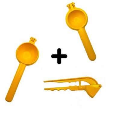 Imagem de Kit 3 Espremedores Laranja, Limão E Alho Amarelo Canario Em Aluminio -