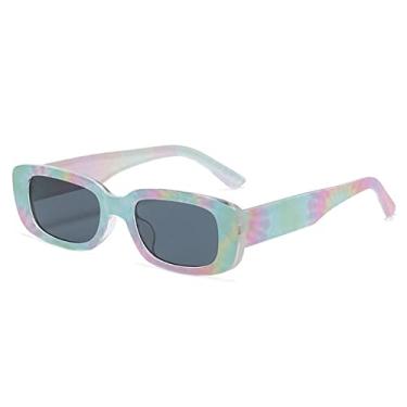 Imagem de Óculos de sol retangulares pequenos femininos impressão vintage designer quadrado óculos de sol para homens máscaras femininas uv400 oculus, rosa verde, um