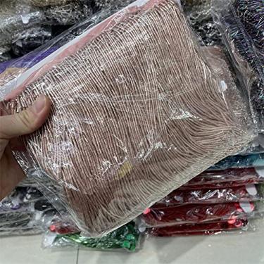 Imagem de 5 jardas 15 cm (6 polegadas) de vidro pesado cor dourada semente com contas de franja lâmpada de guarnição de artesanato, rosa 2