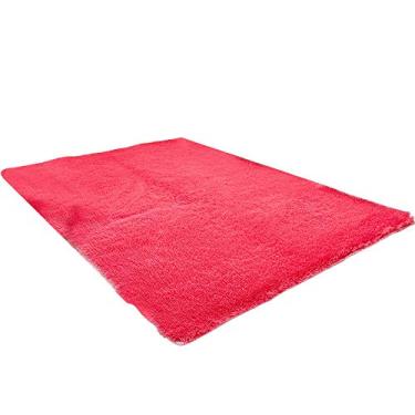 Imagem de Tapetes de área fofos, peludos super macios tapete cor sólida antiderrapante e lavável para sala de estar quarto estudo banheiro varanda tapete de cabeceira infantil, vermelho, 80 * 200 cm