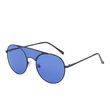 Imagem de Óculos de Sol Retrô Espelho Redondo Feminino Designer Steampunk Sombras Armação de Metal Óculos de Sol Redondos Homens Condução Óculos, Preto Azul, Tamanho Único