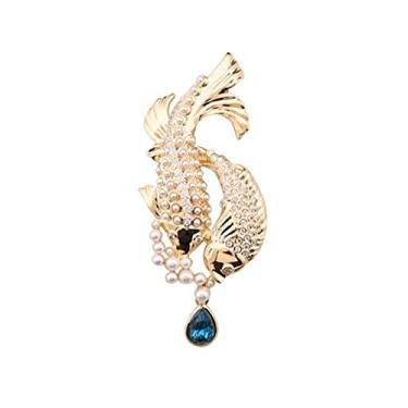 Imagem de KIZQYN Broche feminino Lucky Koi broche criativo terno casaco acessórios de vestido broche de pérola presente para namorada acessório de fantasia
