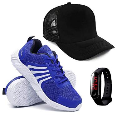 Imagem de Kit Tenis Running Masculino + Relógio Digital + Boné - Azul/40