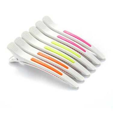 Imagem de 6 peças/conjunto de presilhas de cabelo pin-up de plástico com aba de pato para divisão de cabelo – Pulseira de silicone profissional antiderrapante clipes de salão DIY acessórios grampos de cabelo para mulheres, White-Multicolor
