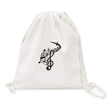 Imagem de Mochila vermelha em formato redondo Movg notas musicais lona cordão bolsa compras viagem viagem