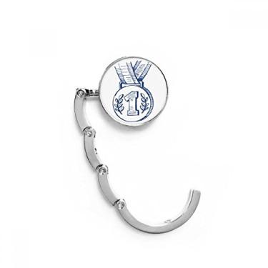 Imagem de Gancho de mesa com medalhão de campeonato de futebol azul, fecho decorativo, gancho dobrável